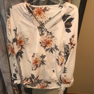 Criss cross front, white long sleeve top